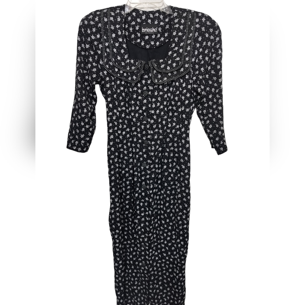 1431)Brioche Cottagecore Vintage Floral Button down 3/4 Sleeve Long Dress Sz 7/8